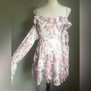 Missguided Pink ruffle layered Floral Mini Dress cottagecore fairy‎ coquette 4
